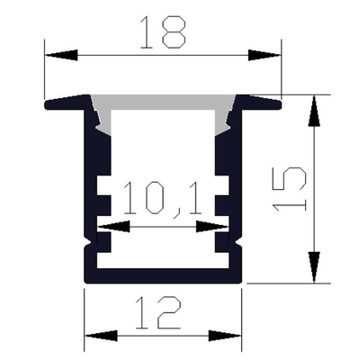 6063 LED লাইট অ্যালুমিনিয়াম প্রোফাইল 18 X 15mm Recessed LED প্রোফাইল